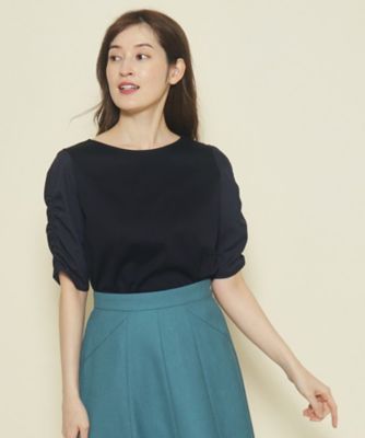 【洗える／日本製／袖ギャザー／異素材ミックス】一枚でサマになる、袖デザインプルオーバージャージ（２００２２９６１４４）