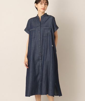 バンドカラーデニム調ワンピース（Ｓ～Ｌ）（２００２２９８０９４）
