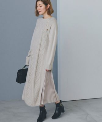 ケーブルサイドプリーツニットワンピース（2002299807