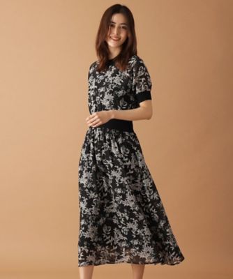 ドレステリア　フラワー　プリント　ハーフスリーブ　ワンピース 36 ブラック ドレステリア フラワー プリント ハーフスリーブ ワンピース 36