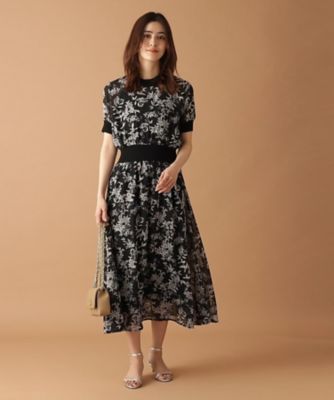 ドレステリア　フラワー　プリント　ハーフスリーブ　ワンピース 36 ブラック EC・博多店限定 フラワープリントハーフスリーブワンピース