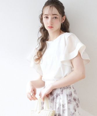 ＜COUTURE BROOCH (Women)＞【接触冷感／ＵＶケア／マシンウォッシャブル】袖シアーフレアデザイントップス（２００２３１８６９２）