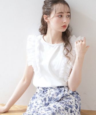 ＜COUTURE BROOCH (Women)＞【接触冷感／ＵＶケア／マシンウォッシャブル】袖フリルデザイントップス（２００２３１８６９４）