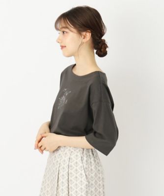 【５分袖／洗える／ＵＳＡコットン１００％】バンチドフラワープリントＴシャツ（２００２３１９７１０）