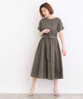 幾何小花刺繍レースベルト付きワンピース（２００２３２０５６３）