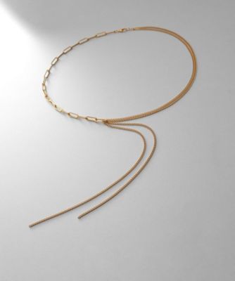 ＜COCOHNIK ONKITSCH (Women)＞シルバー　ミックスチェーン　フラット　カーブドレープＹ　ネックレス　ＧＰ（２００２３２３１２２）