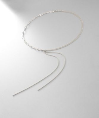 ＜COCOHNIK ONKITSCH (Women)＞シルバー　ミックスチェーン　フラット　カーブドレープＹ　ネックレス（２００２３２３１２３）