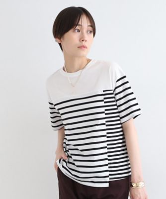＜INDIVI S (Women/小さいサイズ)＞【洗える／ボーダー柄／日本製】アシメデザインＴシャツ（２００２３２３２９７）