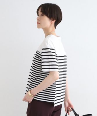 【洗える／ボーダー柄／日本製】アシメデザインＴシャツ（２００２３２３２９７）
