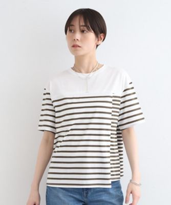 【洗える／ボーダー柄／日本製】アシメデザインＴシャツ（２００２３２３２９７）