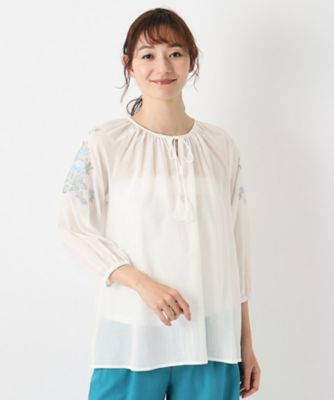 ＜LAURA ASHLEY＞【刺繍入り／コットン１００％／洗える】エロンビーポージー柄ブラウス（２００２３３０３３３）