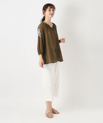 【刺繍入り／コットン１００％／洗える】エロンビーポージー柄ブラウス（２００２３３０３３３）