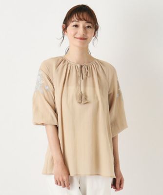 【刺繍入り／コットン１００％／洗える】エロンビーポージー柄ブラウス（２００２３３０３３３）
