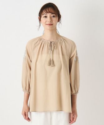 【刺繍入り／コットン１００％／洗える】エロンビーポージー柄ブラウス（２００２３３０３３３）