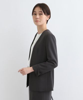 【洗える／日本製／定番スーツ】トリアセテート混ストレッチノーカラージャケット（２００２３３０９３７）