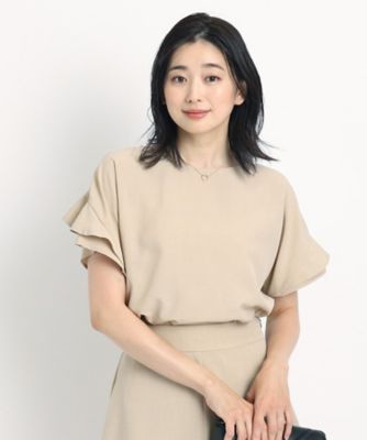 【洗える／麻調合繊／セットアップ可】ドライタッチで夏おすすめ！袖デザインがフェミニンなブラウス（２００２３３６７０９）