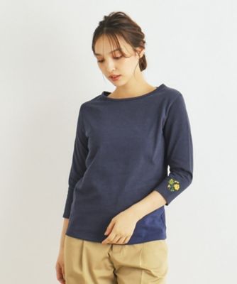【コットン１００％／袖刺繍】ボートネックカットソー（２００２３３６９６３）