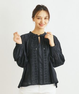 【インドコットン／インド生産】ライン刺繍ギャザーブラウス（２００２３３６９８４）
