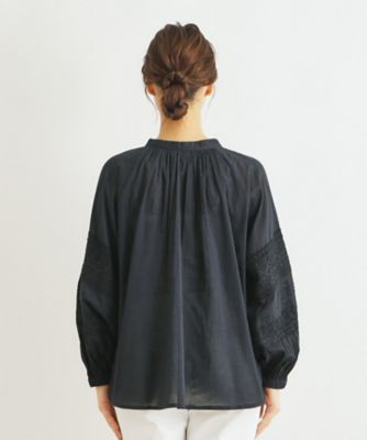 【インドコットン／インド生産】ライン刺繍ギャザーブラウス（２００２３３６９８４）