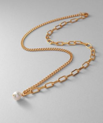 ＜COCOHNIK ONKITSCH (Women)＞シルバー　ミックスチェーン　ケーブル・カーブ　淡水パールネックレス　ＧＰ（２００２３３７２４７）