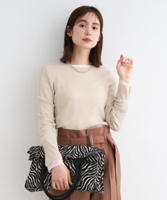 【SALE】INDIVI (Women)/インディヴィ【洗える/ウール混/シアーラメ】ラウンドネックニット(2002338204) ベージュ050 トップス【三越伊勢丹/公式】