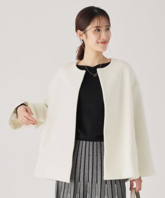 【日本製】柔らく軽い！上品で女性らしいノーカラーコート（２００２３３９４２０）