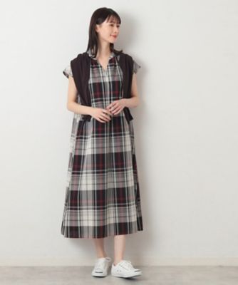 洗える】チェック柄フレンチスリーブワンピース（2002340781