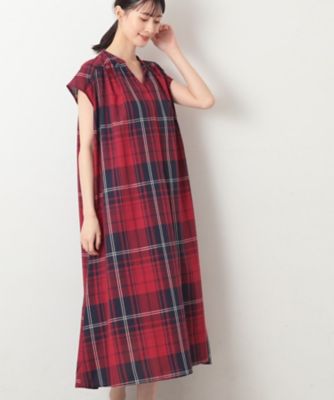 洗える】チェック柄フレンチスリーブワンピース