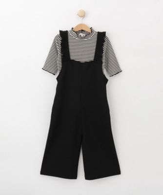 ＜SHOO･LA･RUE(Baby&Kids)＞【１１０－１４０ｃｍ／２点セット】フリルサロペット＋５分袖ボーダートップス（２００２３４５０２３）