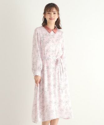 ＜LAURA ASHLEY＞【襟取り外し可／３ｃｏｌｏｒｓ／同柄アイテムあり】ポリントン　ローゼズ柄　サテンワンピース（２００２３４５０４３）