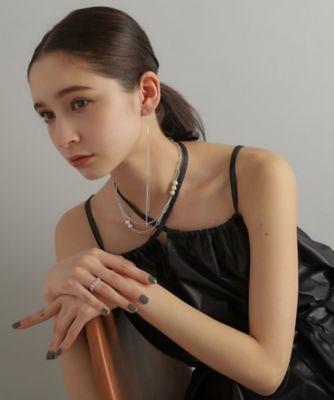 フラットスクエアパールネックレス　パールステーションネックレス　スティックパール シルバー フラットケーブルチェーン 淡水パールステーションネックレス