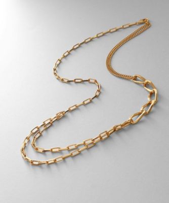 ＜COCOHNIK ONKITSCH (Women)＞シルバー　ミックスチェーン　アシンメトリードレープネックレス　ＧＰ（２００２３４５８０８）