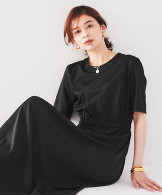 【美品】UNTITLED 46 2024ss 異素材ドッキングワンピース BLK ジャージ素材／5分袖】異素材ドッキングワンピース
