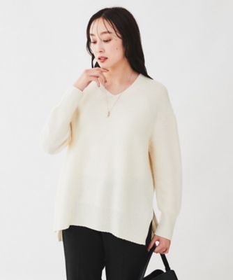 ＜UNTITLED L (Women/大きいサイズ)＞【体型カバー／日本製／洗える】ウールシルクカシミヤミックス　Ｖネックプルオーバーニット（２００２３４９９９１）