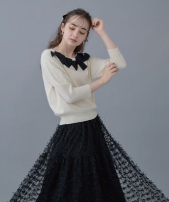 ふんわり揺れるフェミニンスカート】リボンチュールティアードスカート