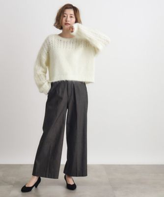 裏起毛デニムライクストレートワイドパンツ