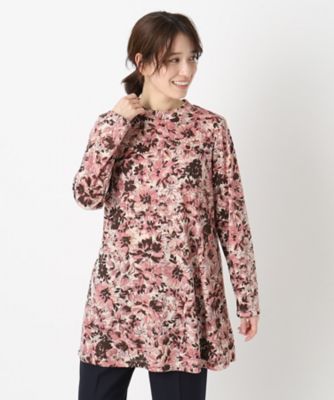 ＜CORDIER (Women)＞【手洗い可／Ｍ～４Ｌサイズ】フラワープリントチュニック丈プルオーバージャージ（２００２３６４５２５）
