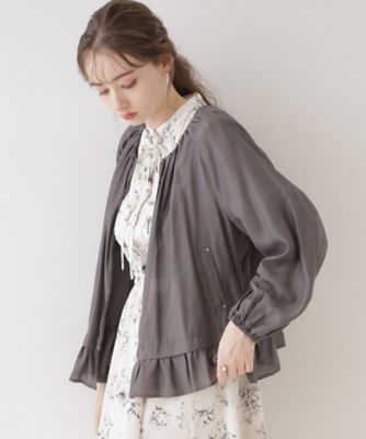 上品・高見えブルゾン】シルキーローンノーカラーフリルブルゾン