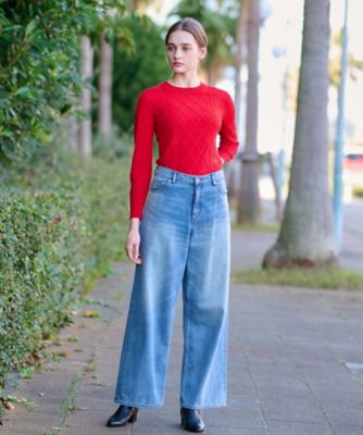 【大人百花春号掲載　モデル美香さん着用】ヴィンテージ加工ワイドデニムパンツ（２００２３６５４０６）