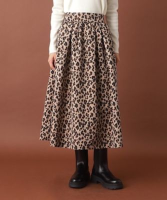 洗える／キレイめ華やか】レオパードタックボリュームスカート