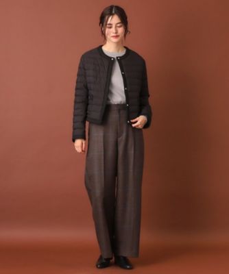 ◇【美シルエット／上品】ノーカラータフタショートライトダウン