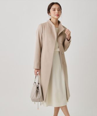 カシミヤ混／日本製】Iラインスタンドウィングカラーコート