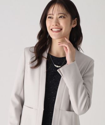 【日本製／伸縮性／着心地◎／通勤／セットアップ可】拘りの女性らしいシルエット！ノーカラージャケット（２００２３７２１０６）