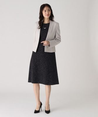 【日本製／伸縮性／着心地◎／通勤／セットアップ可】拘りの女性らしいシルエット！ノーカラージャケット（２００２３７２１０６）