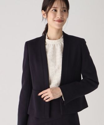 【日本製／伸縮性／着心地◎／通勤／セットアップ可】拘りの女性らしいシルエット！ノーカラージャケット（２００２３７２１０６）