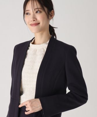 【日本製／伸縮性／着心地◎／通勤／セットアップ可】拘りの女性らしいシルエット！ノーカラージャケット（２００２３７２１０６）