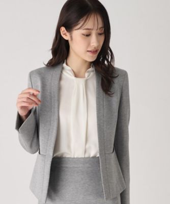 【日本製／伸縮性／着心地◎／通勤／セットアップ可】拘りの女性らしいシルエット！ノーカラージャケット（２００２３７２１０６）