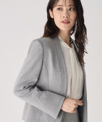 【日本製／伸縮性／着心地◎／通勤／セットアップ可】拘りの女性らしいシルエット！ノーカラージャケット（２００２３７２１０６）