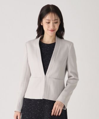【日本製／伸縮性／着心地◎／通勤／セットアップ可】拘りの女性らしいシルエット！ノーカラージャケット（２００２３７２１０６）