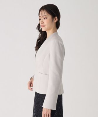 【日本製／伸縮性／着心地◎／通勤／セットアップ可】拘りの女性らしいシルエット！ノーカラージャケット（２００２３７２１０６）